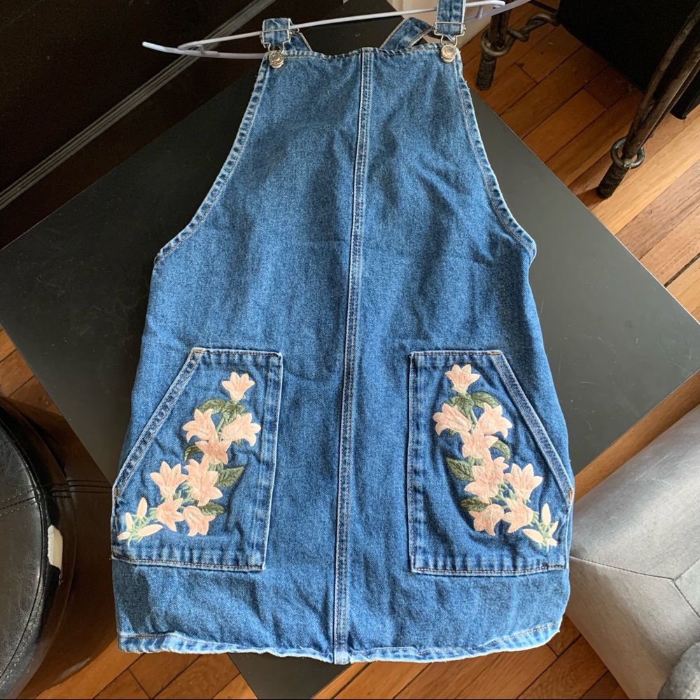 Topshop Denim Embroidered Overalls - Picture 2 of 5